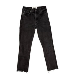 Reformation Jeans Women’s 28 Black Straight Liza High Rise Raw Hem